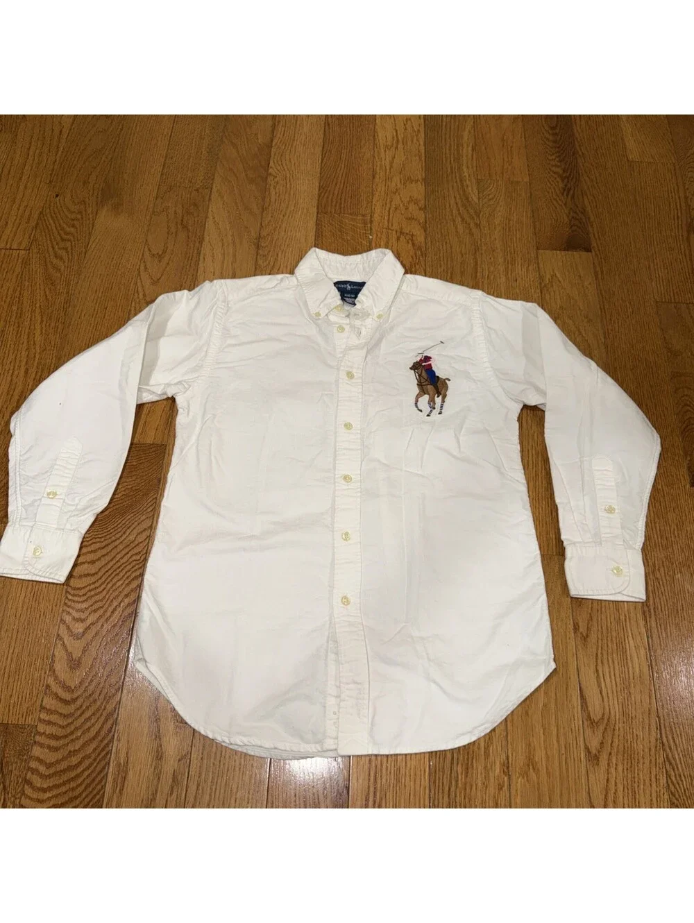 Ralph Lauren Polo Boys Oxford Button Up White M(10-12)  Big Pony Vintage Y2K